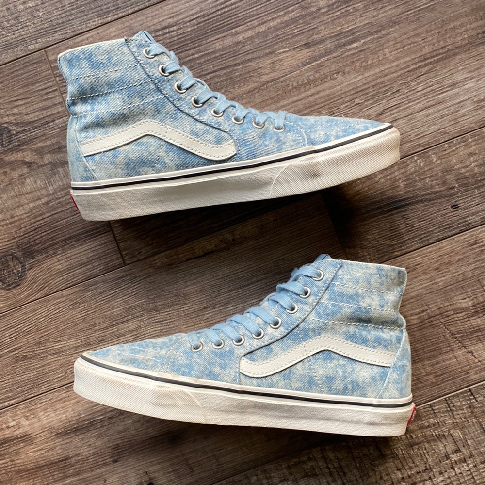 VANS SK8 High Tapered Denim Destroy Blue and White High Top sneakers